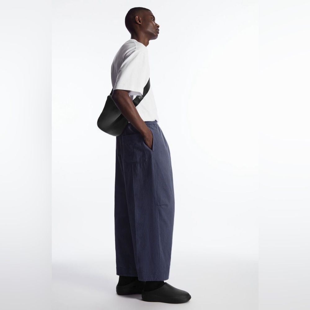 COS Men's Wide-leg Chambray Linen/Cotton French Blue Trousers Sz L - Picture 2 of 16